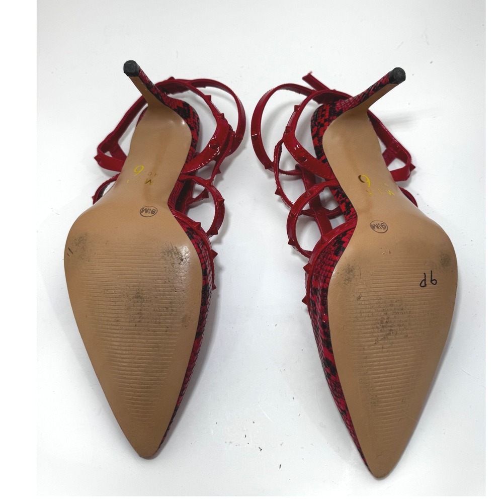 Mix No. 6 Womens 9.5 Red Snakeskin Caged Studded Pointed Toe Stiletto Pumps - Picture 5 of 8
